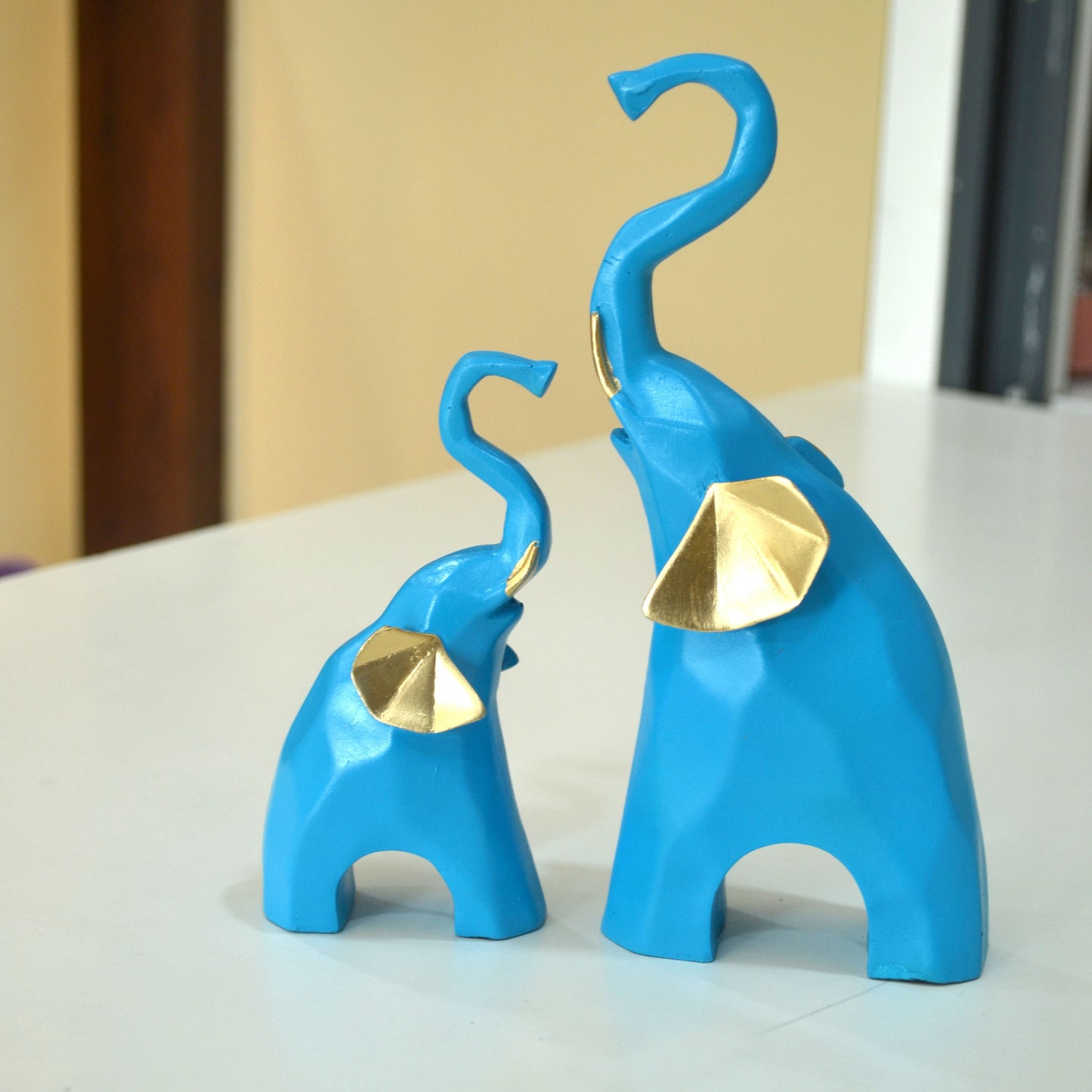 Handcrafted Polyresin Elephant Statues for Home Decoration | Office Desk Decoration | Living Room Decoration - Blue