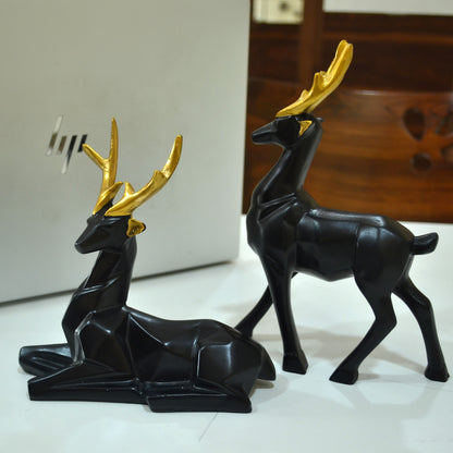 Handcrafted Polyresin Deer/HIran Statues for Home Decoration | Office Desk Decoration | Living Room Decoration - Black