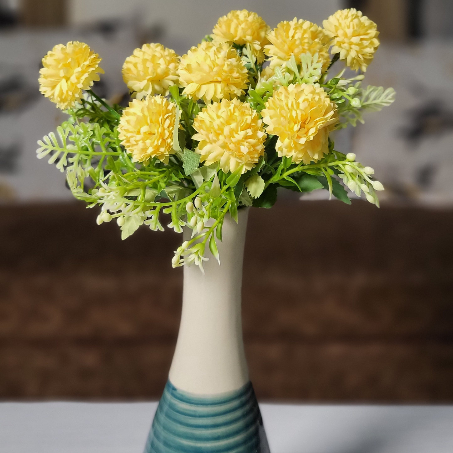 Artificial Chrysanthemum Flower Light Yellow (Bunch Of 2).