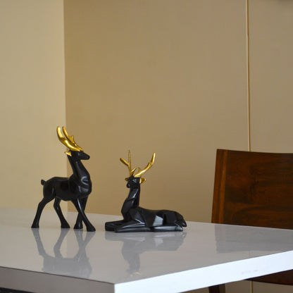 Handcrafted Polyresin Deer/HIran Statues for Home Decoration | Office Desk Decoration | Living Room Decoration - Black