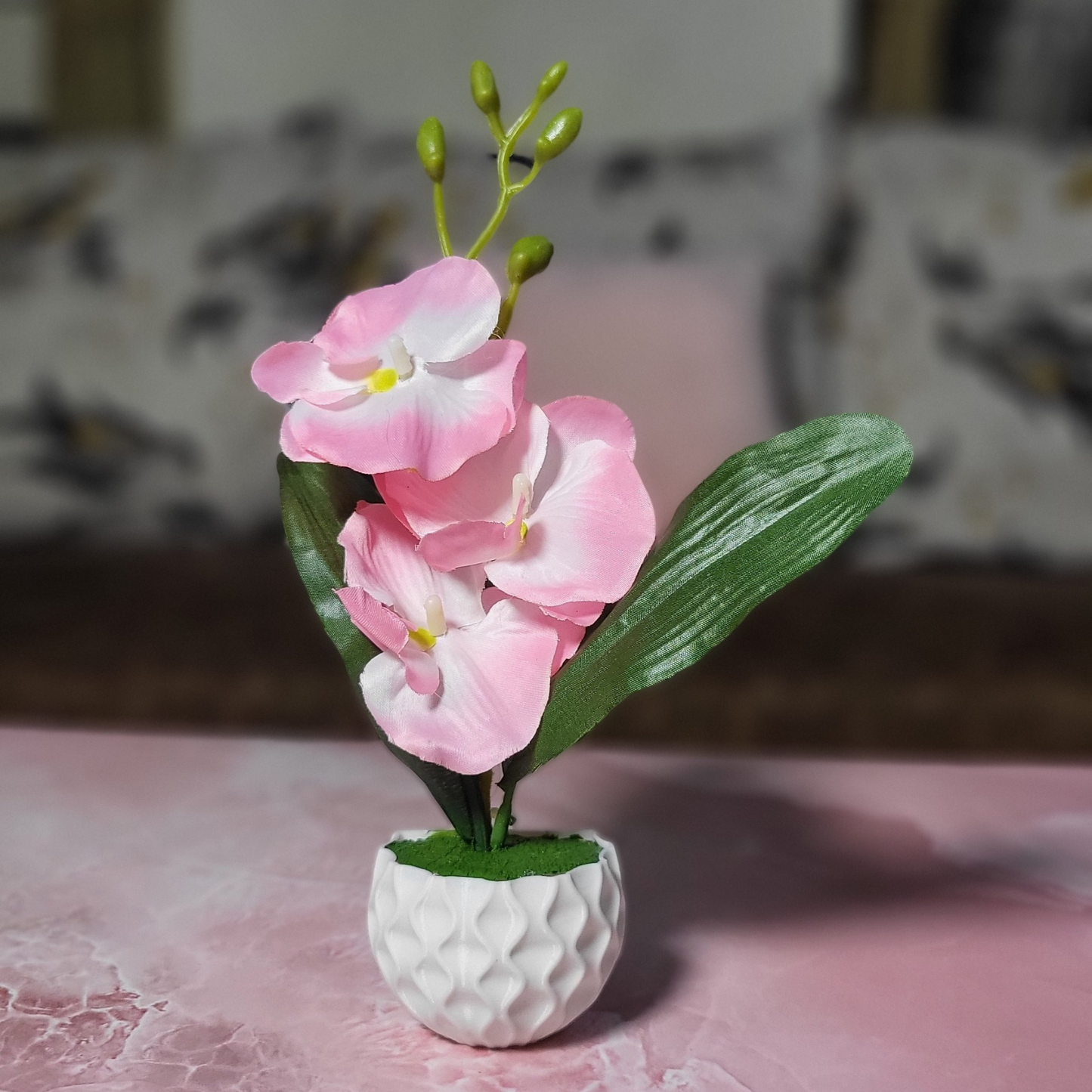 3D Printed Fridge Magnet Flower Pot with Artificial Flower and Creeper - Set of 2 (White Pot with Pink Flower)