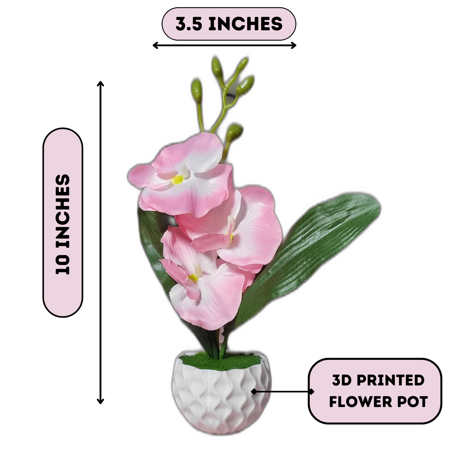 3D Printed Fridge Magnet Flower Pot with Artificial Flower and Creeper - Set of 2 (White Pot with Pink Flower)