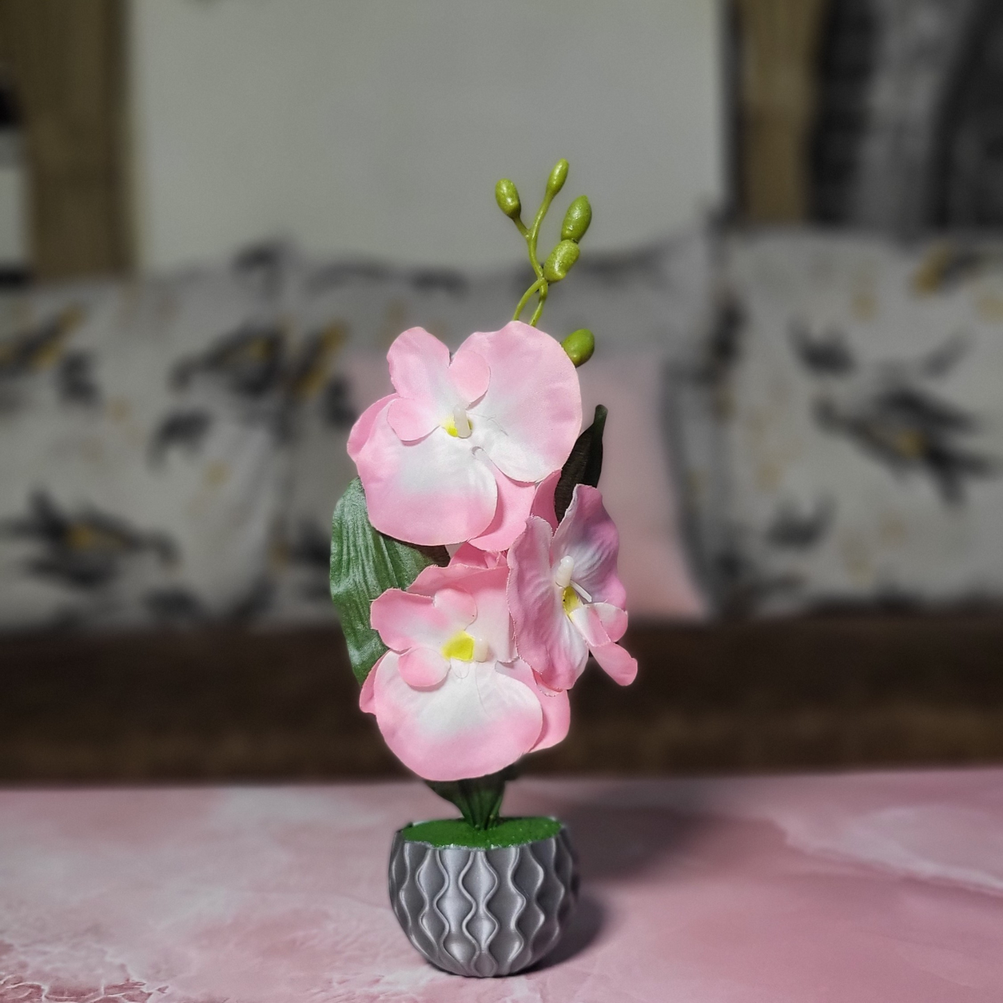 3D Printed Fridge Magnet Flower Pot with Artificial Flower and Creeper - Set of 2  (White and Gray Pink Flower)