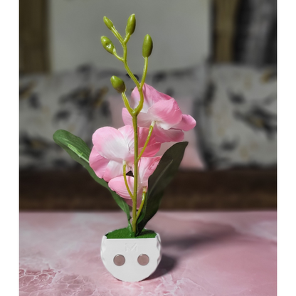 3D Printed Fridge Magnet Flower Pot with Artificial Flower and Creeper - Set of 2 (White Pot with Pink Flower)