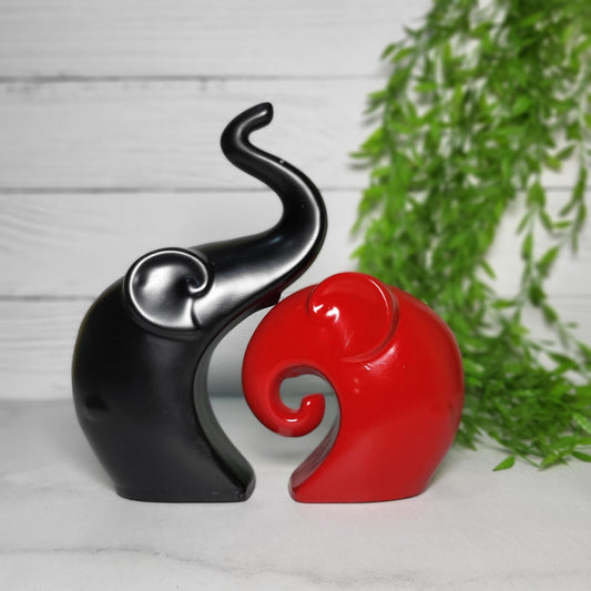 Set of 2 Handcrafted Polyresin Elephant Home Decor Showpiece Red and Black for Home Decoration | Office Desk Decoration | Living Room Decoration