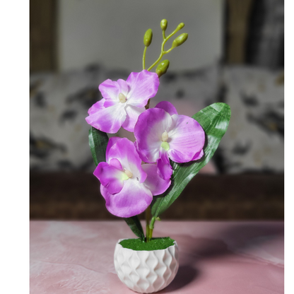 3D Printed Fridge Magnet Flower Pot with Artificial Flower and Creeper - Set of 2 (White Pot with Purple Flower)