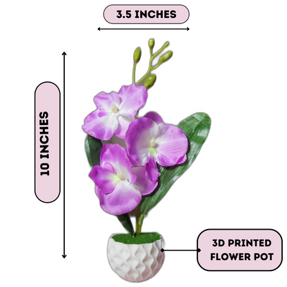 3D Printed Fridge Magnet Flower Pot with Artificial Flower and Creeper - Set of 2 (White Pot with Purple Flower)