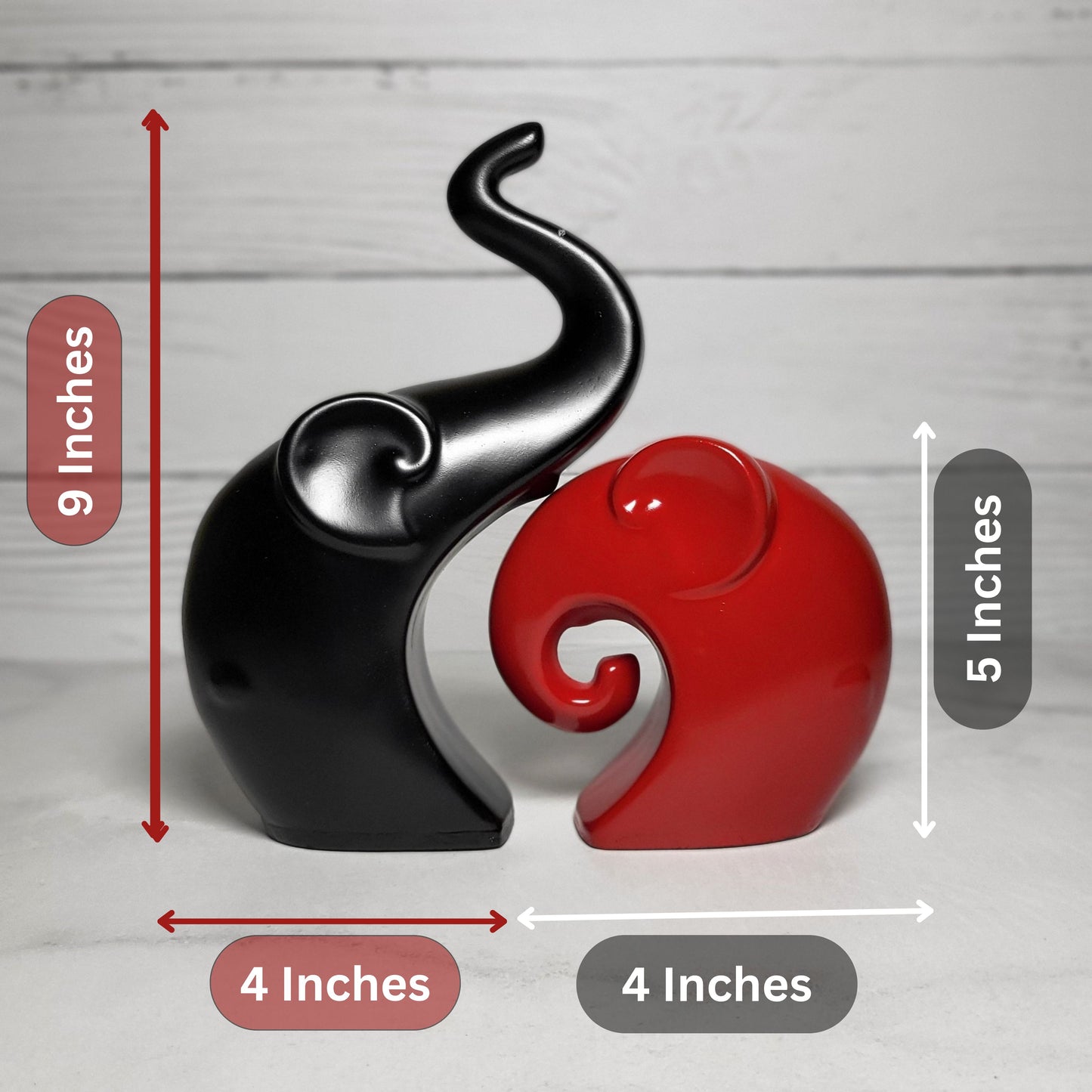 Set of 2 Handcrafted Polyresin Elephant Home Decor Showpiece Red and Black for Home Decoration | Office Desk Decoration | Living Room Decoration