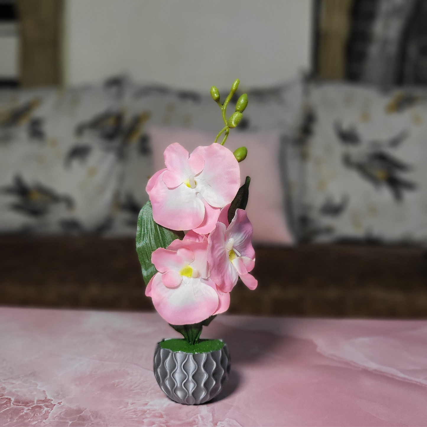 3D Printed Fridge Magnet Flower Pot with Artificial Flower and Creeper - Set of 2  (White and Gray Pink Flower)