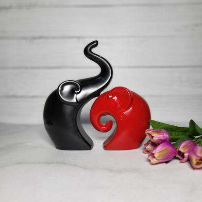 Set of 2 Handcrafted Polyresin Elephant Home Decor Showpiece Red and Black for Home Decoration | Office Desk Decoration | Living Room Decoration