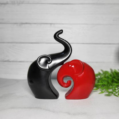 Set of 2 Handcrafted Polyresin Elephant Home Decor Showpiece Red and Black for Home Decoration | Office Desk Decoration | Living Room Decoration