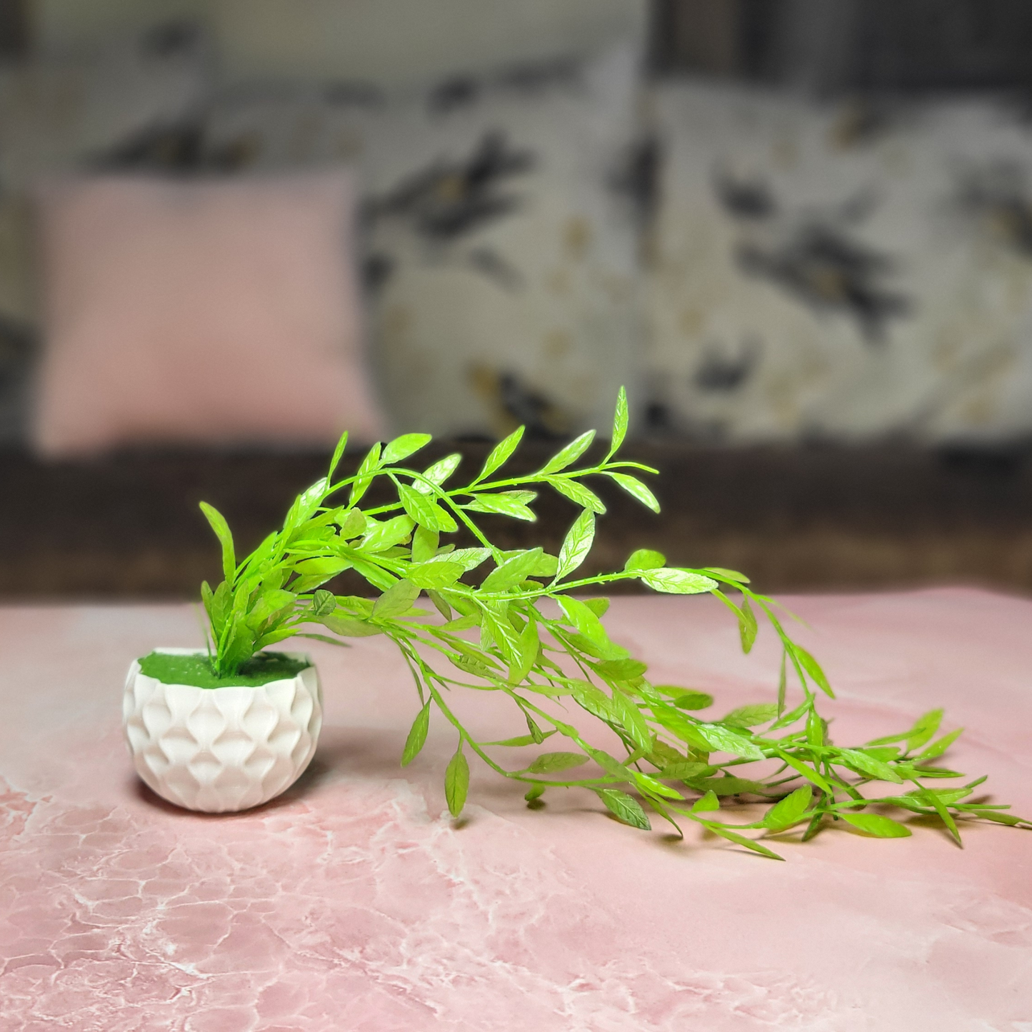 3D Printed Fridge Magnet Flower Pot with Artificial Flower and Creeper - Set of 2  (White and Gray Pink Flower)