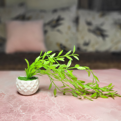 3D Printed Fridge Magnet Flower Pot with Artificial Flower and Creeper - Set of 2 (White Pot with Pink Flower)