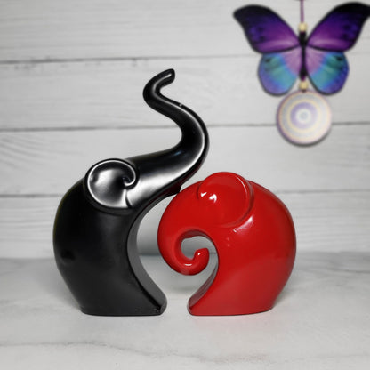 Set of 2 Handcrafted Polyresin Elephant Home Decor Showpiece Red and Black for Home Decoration | Office Desk Decoration | Living Room Decoration