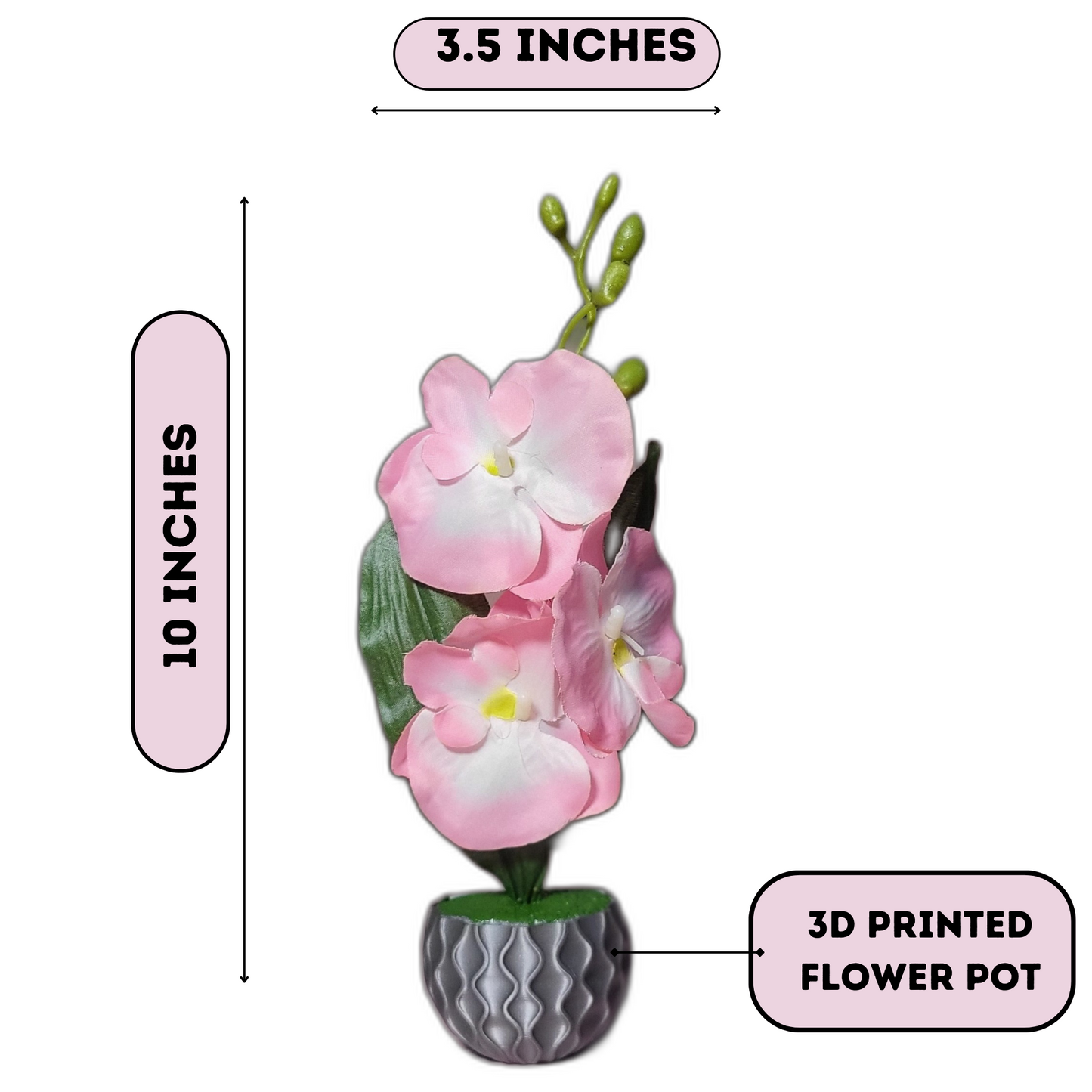 3D Printed Fridge Magnet Flower Pot with Artificial Flower and Creeper - Set of 2  (White and Gray Pink Flower)